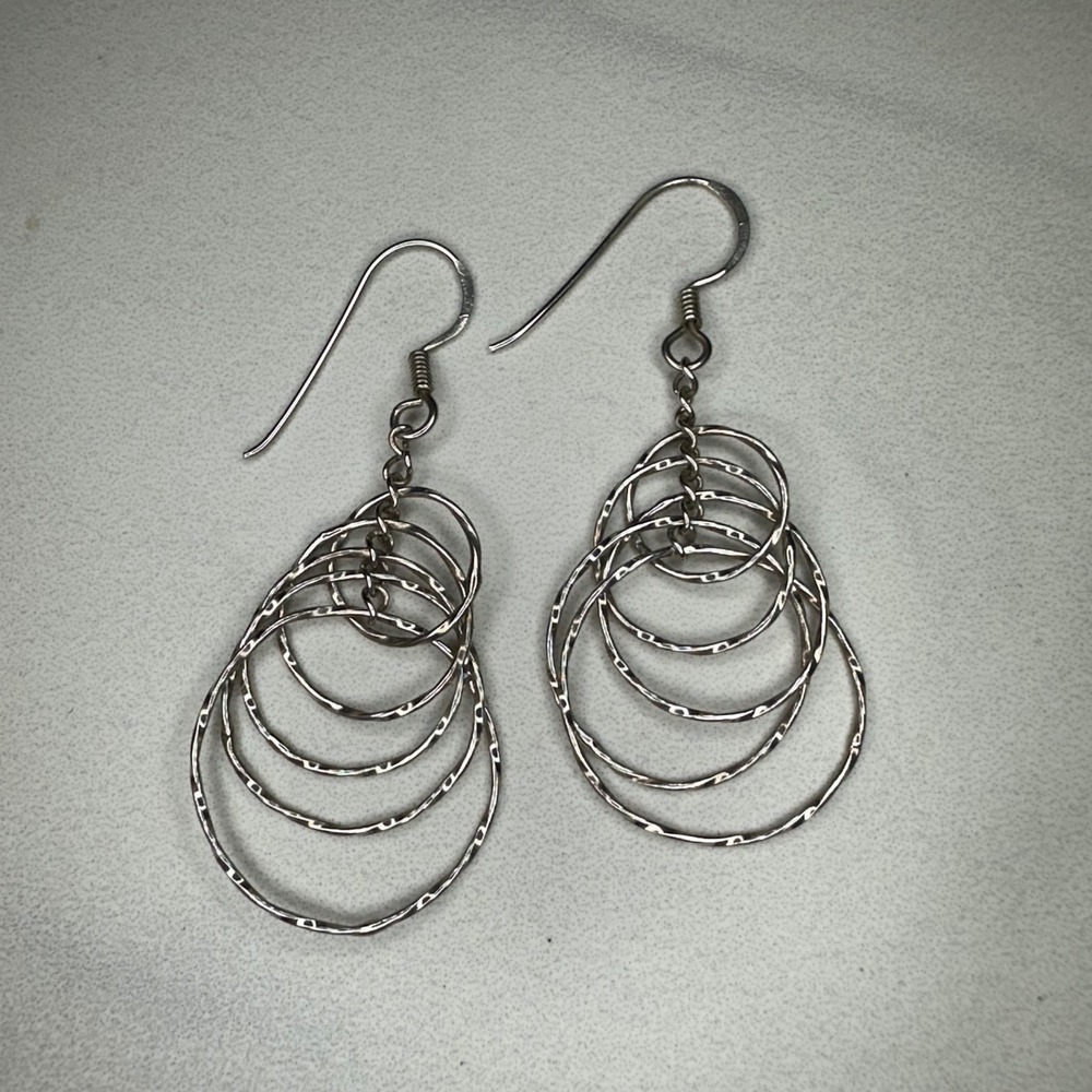 Sterling Silver 925 Dangle Earrings Nested Circle Geometric‎ Modernist